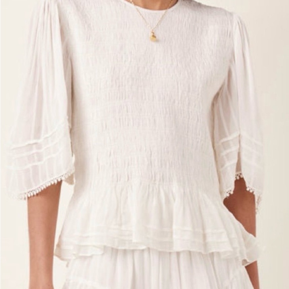 NWT ISABEL MARANT
Janette Smocked Sheer-Sleeve Top size 2